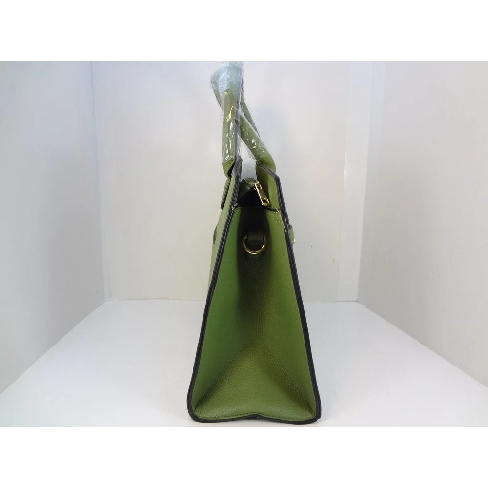 Ragsto Satchel Handbag Wallet Set Large Green New Pebbled Faux‎ Leather Padlock